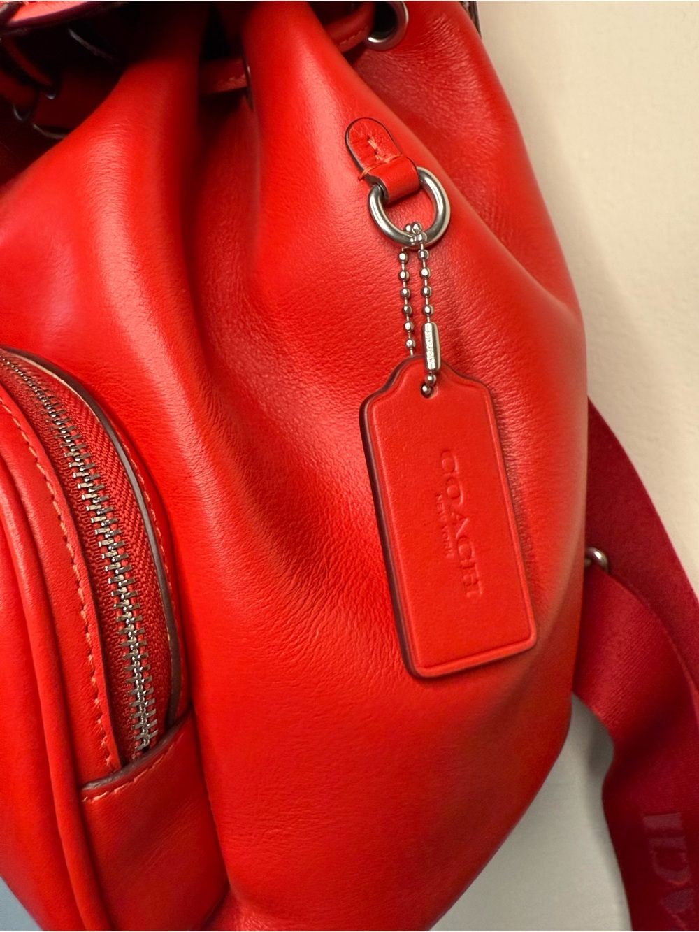 Coach Small Red Leather Pace Backpack with Front Pocket - Picture 3 of 9